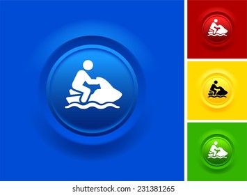 Jet Skiing on Blue Bevel Button