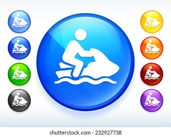 Jet Skiing on Blue Round Button