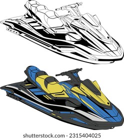 Gráfica vectorial de embarcación motora Jet sky boat mejor jet sky vector Ilustración Diseño de vectores imprimibles.