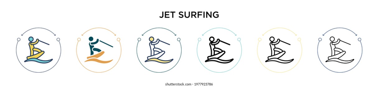 Jet surfing sign icon in filled, thin line, outline and stroke style. Vector illustration of two colored and black jet surfing sign vector icons designs can be used for mobile, ui, web