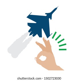 Jet taking off / great progress concept line art icon for apps and websites and presentations - Vector