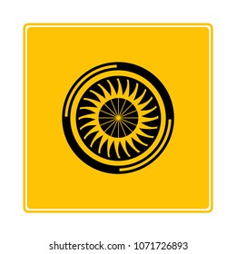 jet turbine, wind blade icon in yellow background