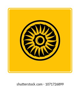 jet turbine, wind blade icon in yellow background