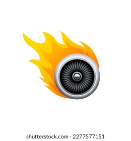 Jet turbo fuel engine vector icon. Travel jet engine hot flame icon