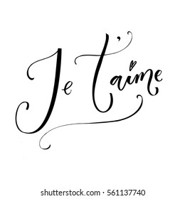 Je'taime. French phrase means I love you. Romantic quote, modern calligraphy. Vector quote isolated on white background