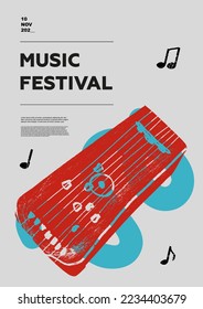 Jetigen, guqinб folk. Afiche del festival de música. Instrumentos musicales de cuerda. Competencia.  Un conjunto de ilustraciones vectoriales. Diseño minimalista. Cartel, volante, portada, impresión.