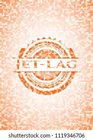 Jet-lag abstract emblem, orange mosaic background