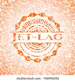 Jet-lag abstract emblem, orange mosaic background