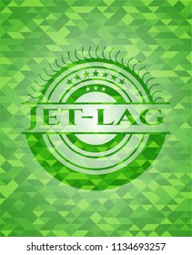 Jet-lag green emblem. Mosaic background