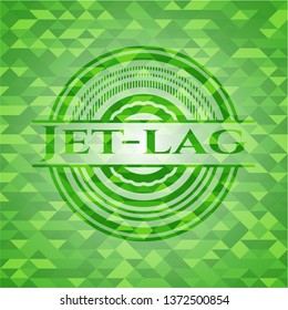 Jet-lag green emblem with mosaic ecological style background