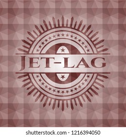 Jet-lag red badge with geometric pattern background. Seamless.