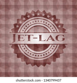 Jet-lag red emblem with geometric background. Seamless.