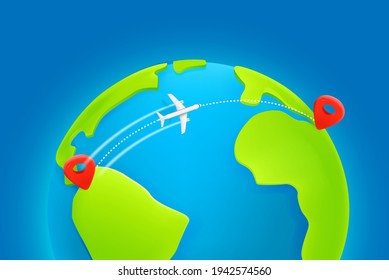 Jetliner Flight Trajectory From Continent To Continent With Dashes Trace