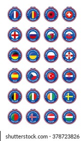 Jetons Symbols of the participating countries to the final soccer tournament of Euro 2016 in france group sorted