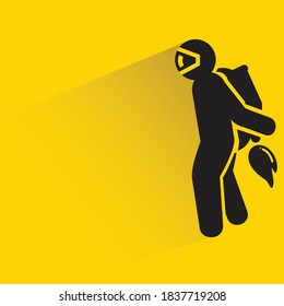 jetpack astronaut with drop shadow on yellow background