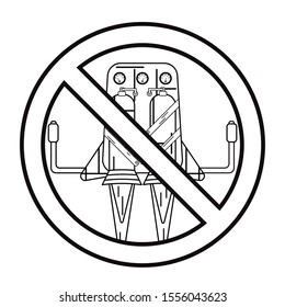 Jetpack drawn in lineart style isolated on a white background in prohibition sign
