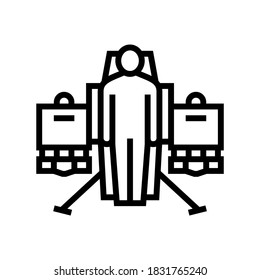 jetpack fliegen Transportlinie Symbol Vektor. Landepaket-Flugverkehrszeichen isoliertes Kontursymbol