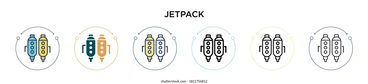 Jetpack icon in filled, thin line, outline and stroke style. Vector illustration of two colored and black jetpack vector icons designs can be used for mobile, ui, web