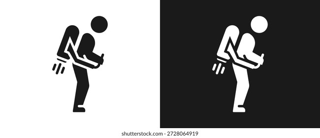 Jetpack-Symbolsatz Glyphe auf weißem und schwarzem Hintergrund