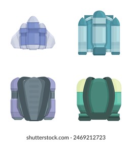 Jetpack icons set cartoon vector. Equipment for personal air flight. Future technology