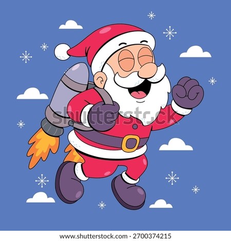 Jetpack Santa Soaring Through the Winter Sky