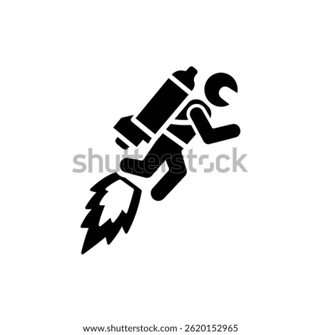 Jetpack Wearer Lift Off with Fire Blast Under Black Icon Simple