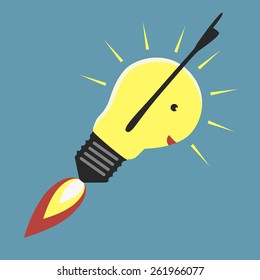 Jet-propelled lightbulb in moment of insight, EPS 8 vector illustration