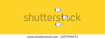 jets fly on yellow background. new job, walking alone, idea concepts.