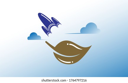 jets gliding and deciduous leaves carried away by flying