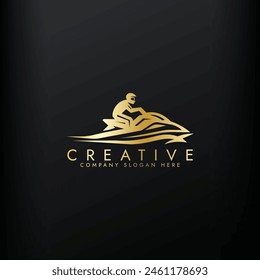 Jets ski Water sport gold vector illustration logo design
