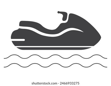 jetski race boat icon with waves isolated on white background