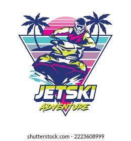 Jetski Racing extreme sport vector illustration design in retro pop color, perfect for Event logo and tshirt design