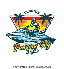 Jetski Racing extreme sport vector illustration design in retro pop color, perfect for Event logo and tshirt design