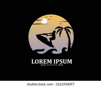 Jetski silhouette logo design in beach