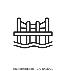Jetty icon symbolizing maritime engineering and coastal infrastructure, representing piers, berthing docks, wave breakwaters, protective harbor structures, and pedestrian water-access platforms.