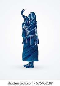Jew blowing the shofar side view designed using blue grunge brush graphic vector.