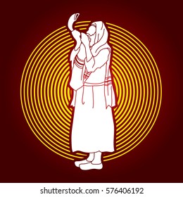 Jew blowing the shofar side view designed on circle light background graphic vector.