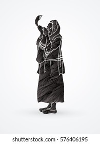 Jew blowing the shofar side view designed using black grunge brush graphic vector.