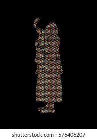 Jew blowing the shofar side view designed using geometric pattern graphic vector.