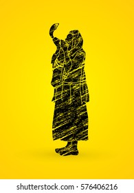 Jew blowing the shofar side view designed using black grunge brush graphic vector.