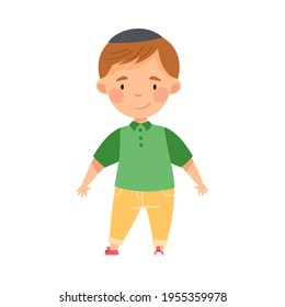 Jew Boy in Skullcap Standing and Smiling Vector Illustration