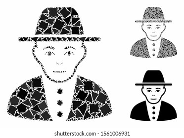 Jew composition of unequal items in different sizes and color hues, based on jew icon. Vector bumpy items are grouped into composition. Jew icons collage with dotted pattern.