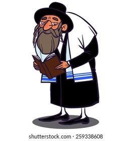 Jew dressed in a talit prays. vector illustration isolated background