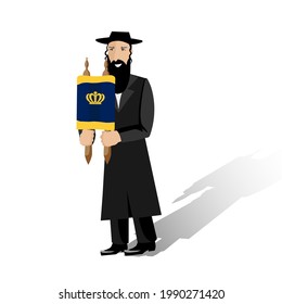 A Jew Holding A Torah Scroll. Vector Clip Art For The Jewish Holiday Simchat Torah