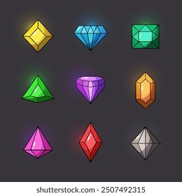 Jewel Cartoon Icons Collection. Hand drawn style with outline. isolated illustration