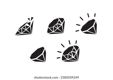  jewel, diamond icons. Black on white background. Vector illustration. 