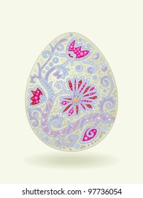 jewel in the form of Easter eggs on a light green background with a shadow