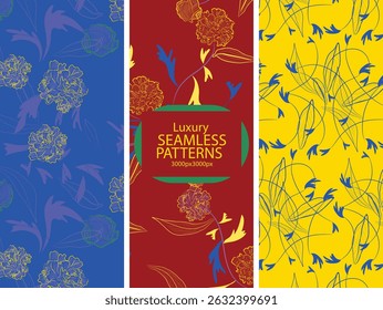 Jewel Garden Luxury Floral  Seamless Pattern Bundle ,Artistic packaging, boutique fabrics, luxe decor