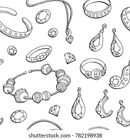 Jewel graphic black white seamless pattern sketch illustration vector