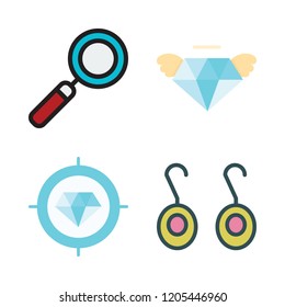 jewel icon set. vector set about diamond, loupe and earrings icons set.